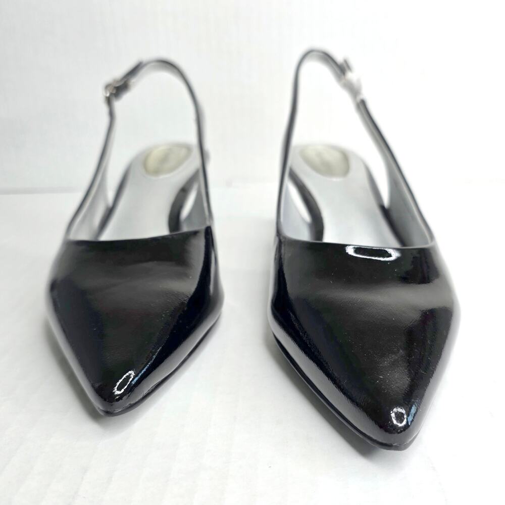 Trotters Black Patent Slingback Kitten Heels Size 6 W Pointed Toe Pumps Office - Picture 6 of 13